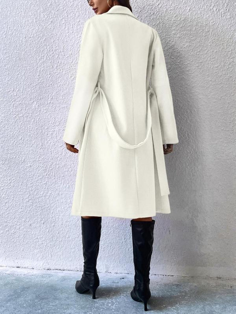 Women'S Thin Solid Button Front Belted Overcoat, Elegant Fashion Casual Pocket Coat for Daily Outdoor Wear, Women Clothing for Spring & Fall - Bela Fils BoutiqueBela Fils Boutique